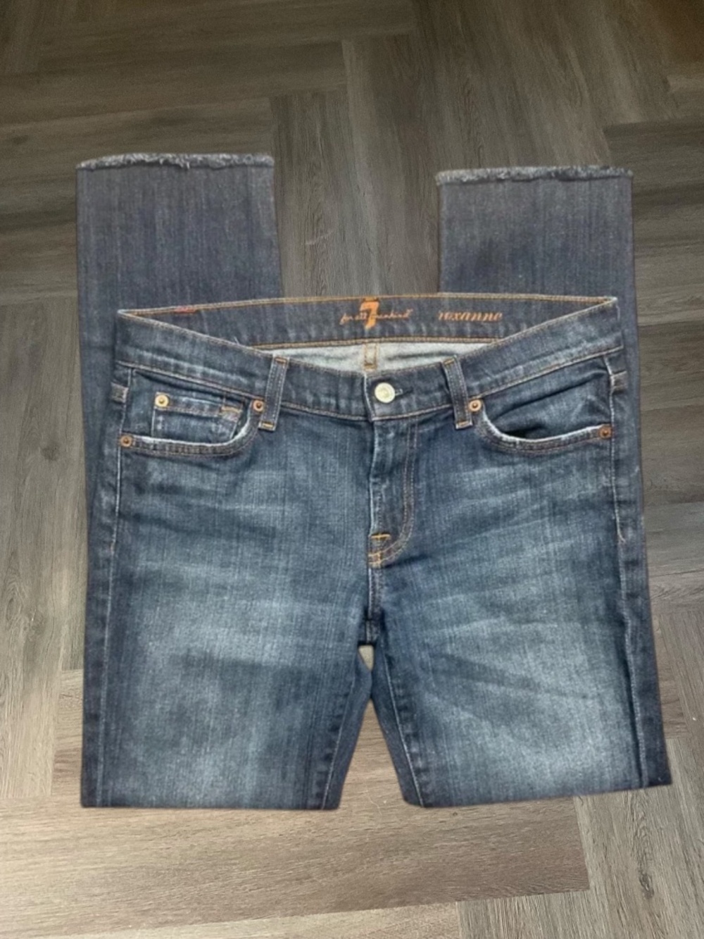 7 For All Mankind Jeans Womens 28 Dark‎ Wash Blue Roxanne Slim Straight Raw Hem
